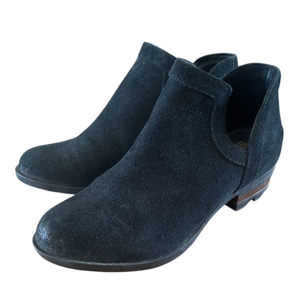 Sorel Lolla Cut Out Women's‎ Black Suede Pull-on Ankle Boots Size 6.5